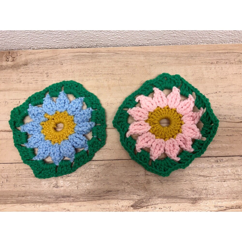 Set Of 2 Handmade Crochet Flower Coasters